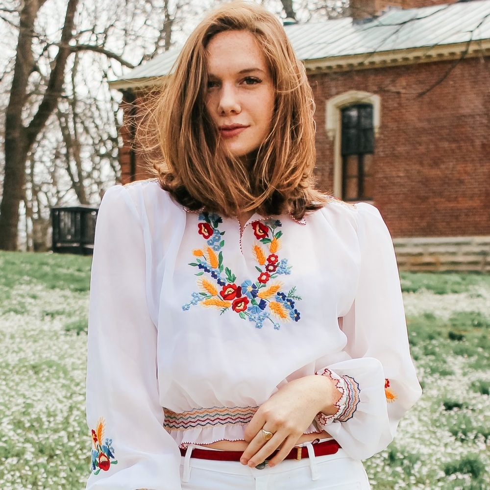 VINTAGE Chiffon Embroidered Shirt